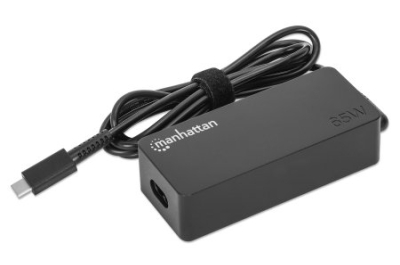 Manhattan USB-C Power Delivery 65 W laptoplader, AC-naar-USB-C-adapter, universele spanning voor de meeste laptops, ideaal als vervanging, inclusief afneembare netkabel en geïntegreerde USB-C PD-kabel, zwart
