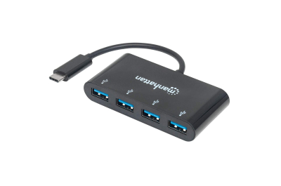 Manhattan USB-C dock/hub, poorten (4): USB-A (4×), 5 Gbps (USB 3.0), USB-gevoed (geen externe voeding vereist), equivalent aan HB30C4AB