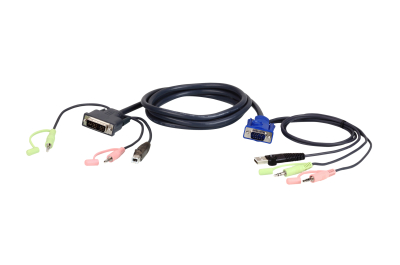 ATEN 2L-7DX2U video kabel adapter 1,8 m VGA (D-Sub) + 3.5mm + USB Type-A DVI-I + 3.5mm + USB Type-B Zwart, Groen, Roze