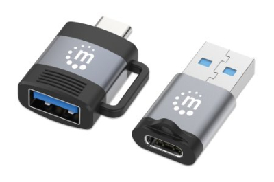 Manhattan 2-delige adapterset USB-C naar USB-A en USB-A naar USB-C, mannelijk naar vrouwelijk conversie, 5 Gbps (USB 3.2 Gen1 / USB 3.0), zwart/zilver, levenslange garantie