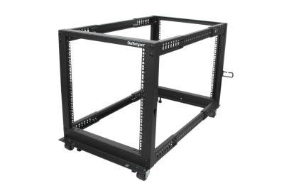 StarTech.com 4-Post 12U Mobiel Open Frame Server Rack, 19" Patchkast met Wielen en 4 Stijlen, Open Serverkast met Verstelbare Diepte voor Computer / AV / Netwerk Apparatuur - Wielen, Stelvoeten of Vloermontage