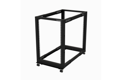 StarTech.com 4-Post 18U Mobiel Open Frame Server Rack, 19" Patchkast met Wielen en 4 Stijlen, Open Serverkast met Verstelbare Diepte voor Computer / AV / Netwerk Apparatuur - Wielen, Stelvoeten of Vloermontage