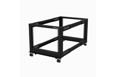 StarTech.com 4-Post 8U Mobiel Open Frame Server Rack, 19" Patchkast met Wielen en 4 Stijlen, Kleine Serverkast met Verstelbare Diepte voor Computer / AV / Netwerk Apparatuur - Wielen, Stelvoeten of Vloermontage