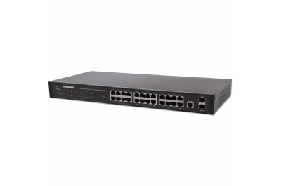 Intellinet 24-poorts Gigabit web-smart netwerk switch, 24x RJ45 10/100/1000 Mbps + 4x SFP-uplink, VLAN-ondersteuning, rackmontage, metalen behuizing, 3 jaar garantie