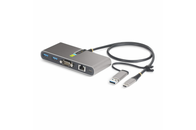 StarTech.com 2-Port USB-C Hub met Ethernet en RS-232, Geïntegreerde USB-C naar USB-A Dongle, 100W PD Pass-Through, 2x USB-A 5Gbps, Gigabit Ethernet, RS232 Serial (FTDI)