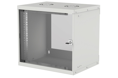 Intellinet 19" netwerkkast wand (basic), 9U, 560 mm diep, grijs, bouwpakket, max. 50 kg, bruikbare diepte 500 mm, glazen deur, montagemateriaal niet inbegrepen