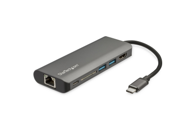 StarTech.com USB-C Multiport Adapter - USB-C Travel Dock met 4K HDMI, 3x USB 3.0 Hub, SD/SDHC, GbE, 60W PD 3.0 Pass-Through - Compacte USB-C Mini Docking Station USB Type-C/Thunderbolt 3