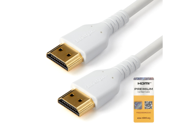 StarTech.com 1 m Premium Gecertificeerde HDMI 2.0 Kabel met Ethernet, Duurzame High Speed UHD 4K 60Hz HDR, Robuuste M/M Kabel met Aramidevezel, TPE, Ultra HD Monitors, TVs & Displays, Wit