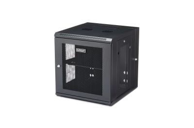 StarTech.com 4 Post 12U Wandmonteerbare Netwerkkast met 1U Schap, 19" Scharnierende Patchkast voor Data/AV/Electronica/Computer Apparatuur, Veelzijdig Geventileerd Server Rack, Vergrendelbaar