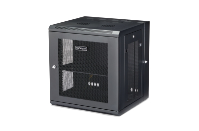 StarTech.com 4 Post 12U Wandmonteerbare Netwerkkast met 1U Schap, 19" Scharnierende Patchkast voor Data/AV/Electronica/Computer Apparatuur, Veelzijdig Geventileerd Server Rack, Vergrendelbaar