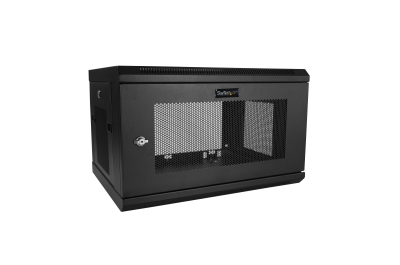 StarTech.com 2 Post 6U Wandmonteerbare Netwerkkast met 1U Schap, 19" Scharnierende Patchkast voor Data/AV/Electronica/Computer Apparatuur, Veelzijdig Geventileerd Server Rack, Vergrendelbaar