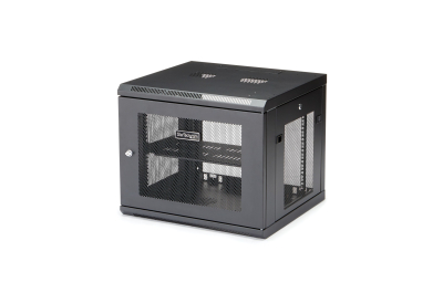 StarTech.com 4 Post 9U Wandmonteerbare Netwerkkast met 1U Schap, 19" Patchkast voor Data/AV/Electronica/Computer Apparatuur, Compacte Geventileerd Server Rack, Vergrendelbaar