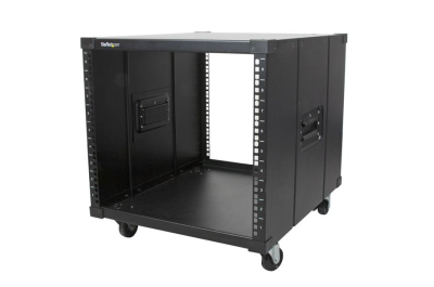 StarTech.com 4-Post 9U Mobiel Open Frame Server Rack, 19" Patchkast met Wielen en 4 Stijlen voor Thuis / Kantoor / Beperkte Ruimtes, Kleine Serverkast voor Computer / AV / Netwerk Apparatuur - TAA Compliant