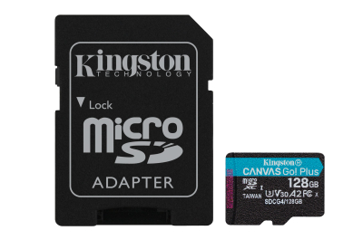 Kingston Technology 128GB microSDXC Canvas Go! Plus Gen4 200MB/s A2 U3 V30 kaart + adapter