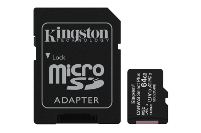 Kingston Technology 64GB micSDXC Canvas Select Plus 100R A1 C10 kaart + ADP