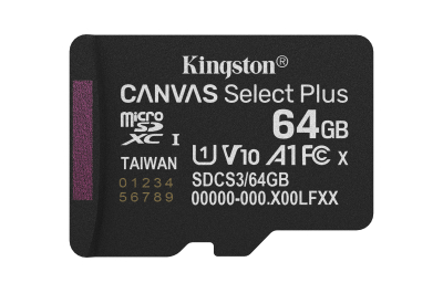Kingston Technology 64GB micSDXC Canvas Select Plus Gen3 100R A1 enkel pakket zonder ADP