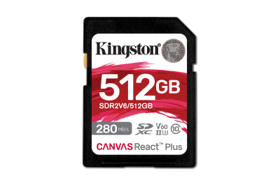 Kingston Technology 512GB Canvas React Plus SDXC UHS-II 280R/150W U3 V60 voor Full HD/4K