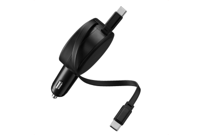 Accezz Autolader met uittrekbare kabels - USB-C / USB-C - 60W - Zwart