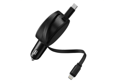 Accezz Autolader met uittrekbare kabels - USB-C / Lightning - 57W - Zwart