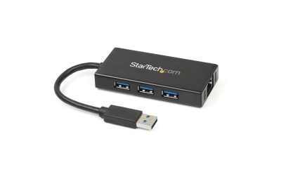 StarTech.com 3-poorts draagbare USB 3.0-hub plus Gigabit Ethernet - 5Gbps - aluminium met geintegreerde kabel